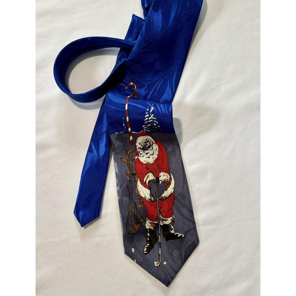 Gold City Golfing Santa Claus Tie 100% Silk Multicolor Hand Made